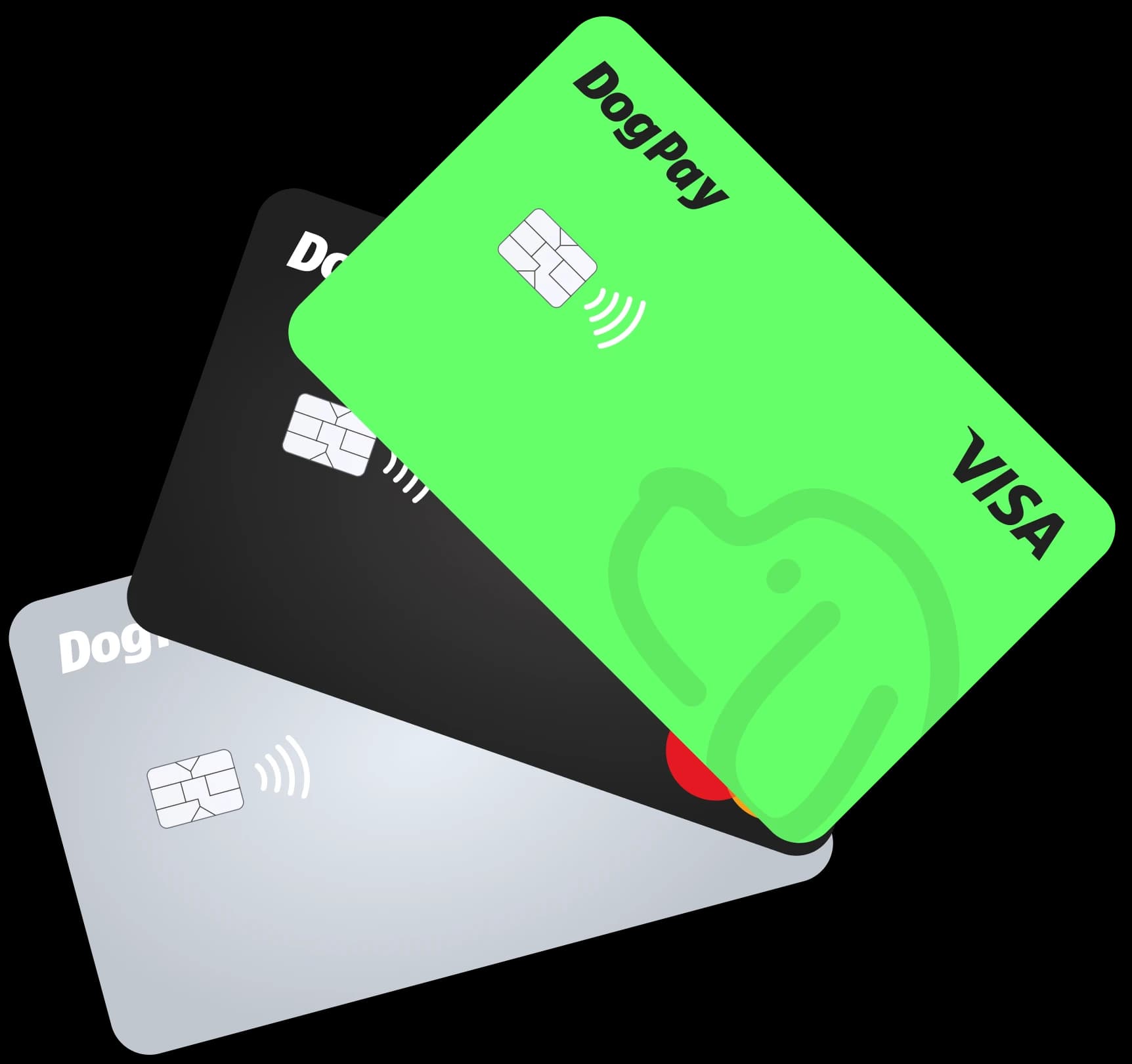 DogPay green, black and silver card designs